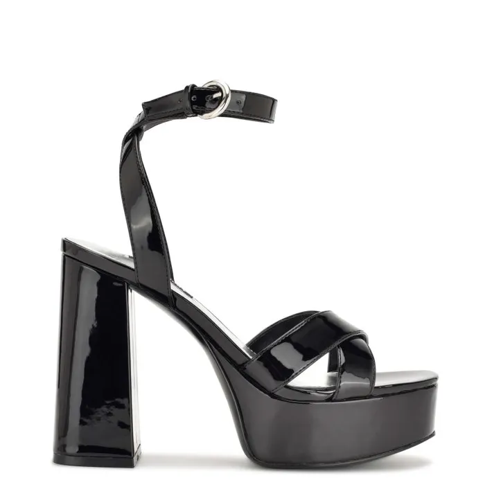 Joya Platform Sandals Black Patent Women Nine West Sandals