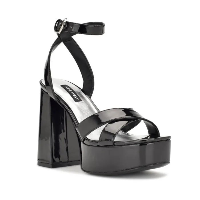 Joya Platform Sandals Black Patent Women Nine West Sandals