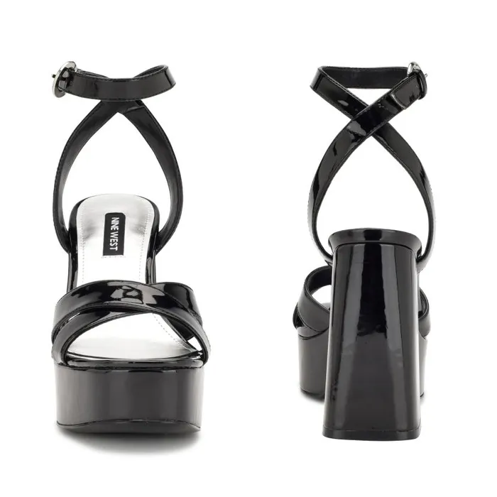 Joya Platform Sandals Black Patent Women Nine West Sandals