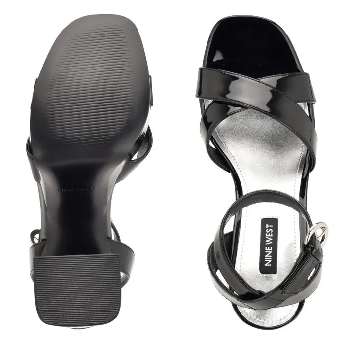 Joya Platform Sandals Black Patent Women Nine West Sandals
