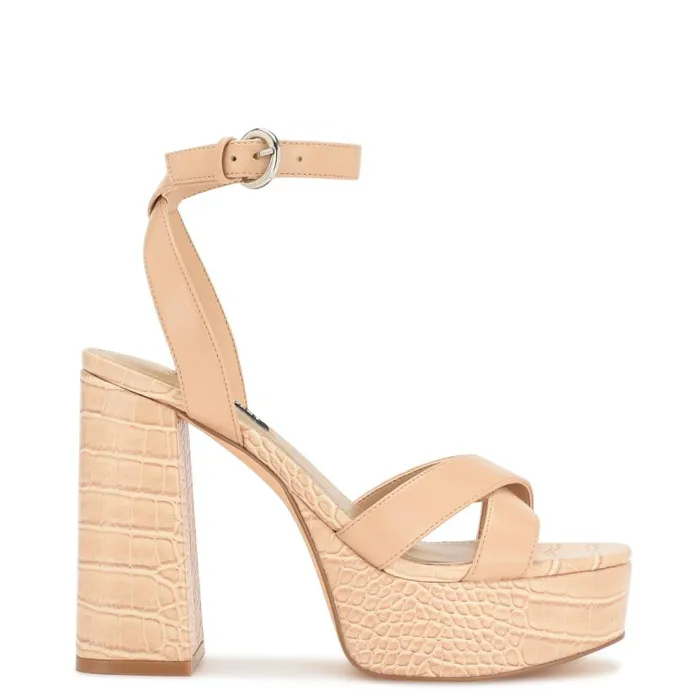 Joya Platform Sandals Warm Blush Croco Women Nine West Heels