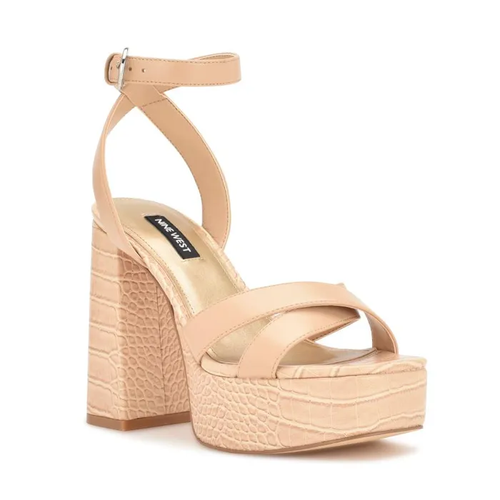 Joya Platform Sandals Warm Blush Croco Women Nine West Heels