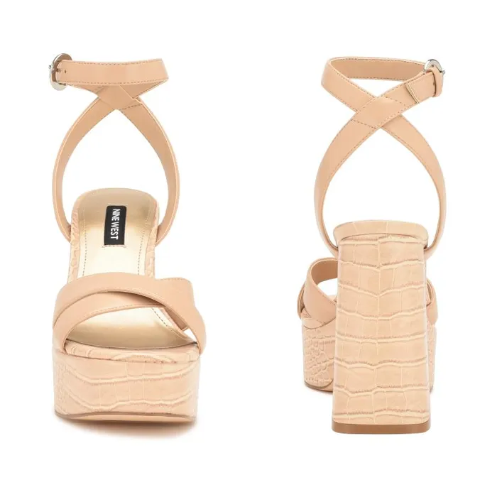 Joya Platform Sandals Warm Blush Croco Women Nine West Heels