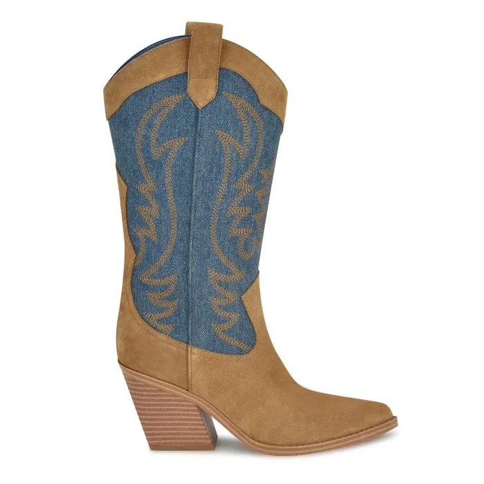 Keeks Western Boot Denimbrown Suede Women Nine West Boots and Booties