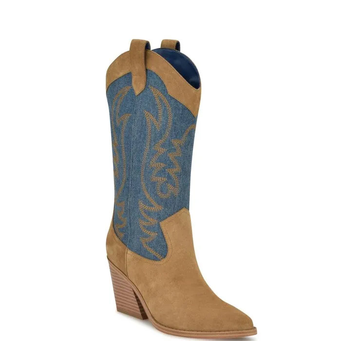 Keeks Western Boot Denimbrown Suede Women Nine West Boots and Booties