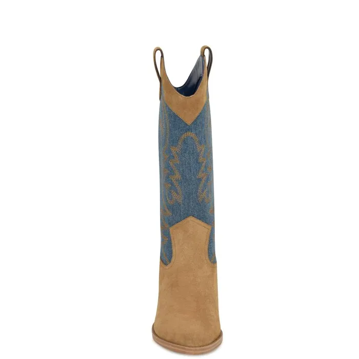 Keeks Western Boot Denimbrown Suede Women Nine West Boots and Booties