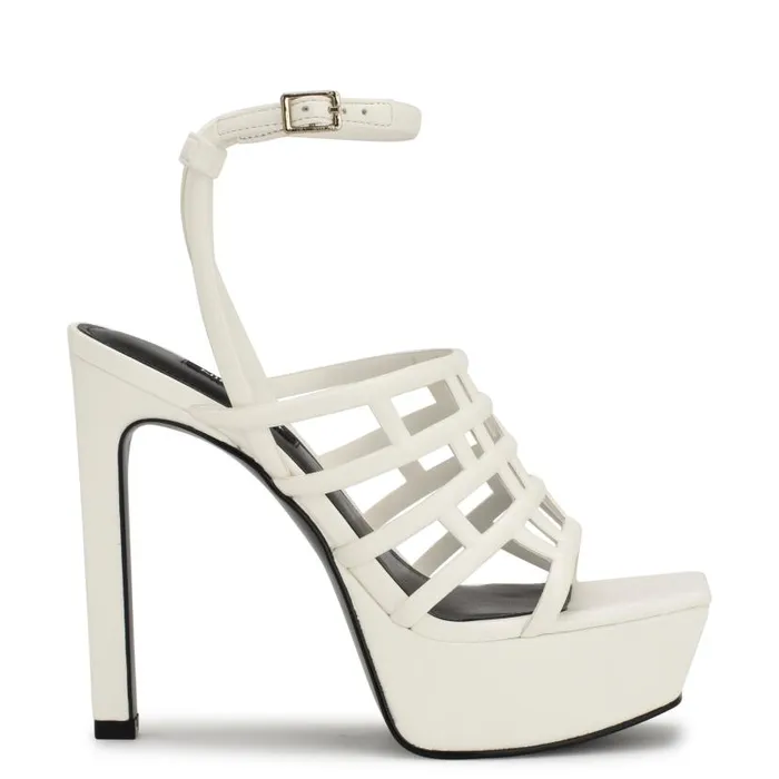 Kelinda Ankle Strap Platform Sandals White Women Nine West Heels