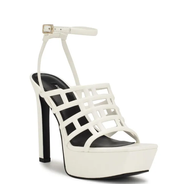 Kelinda Ankle Strap Platform Sandals White Women Nine West Heels