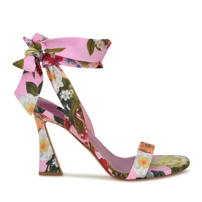 Kelsie Ankle Wrap Heeled Sandals Pink Floral Women Nine West Heels
