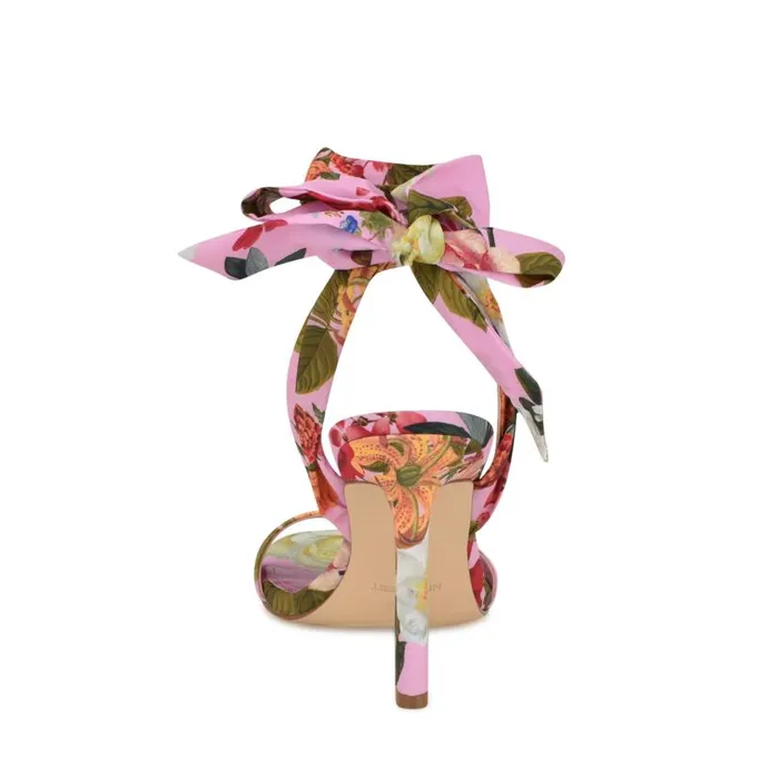 Kelsie Ankle Wrap Heeled Sandals Pink Floral Women Nine West Heels