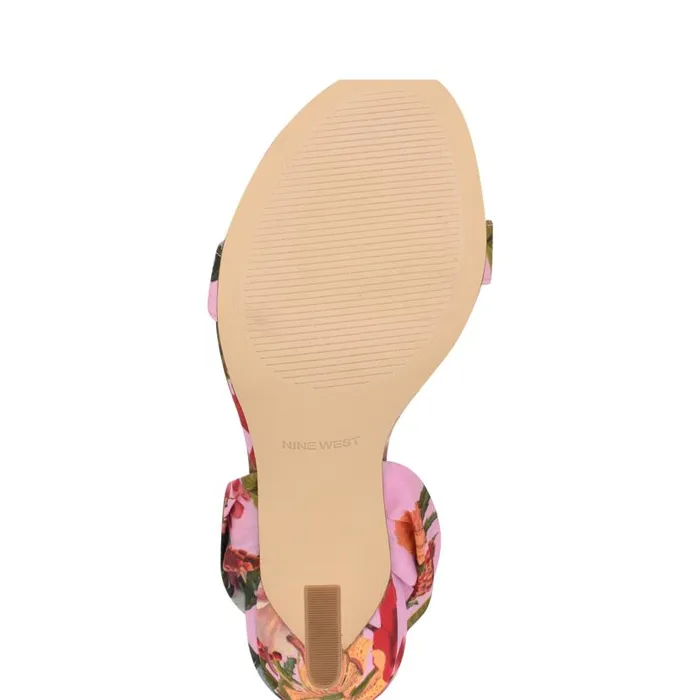 Kelsie Ankle Wrap Heeled Sandals Pink Floral Women Nine West Heels