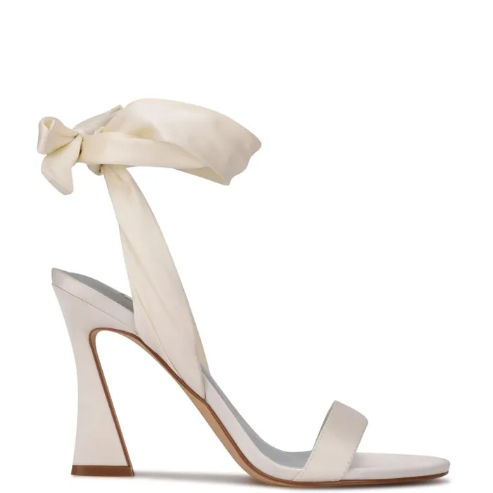 Kelsie Ankle Wrap Heeled Sandals White Satin Women Nine West Heels