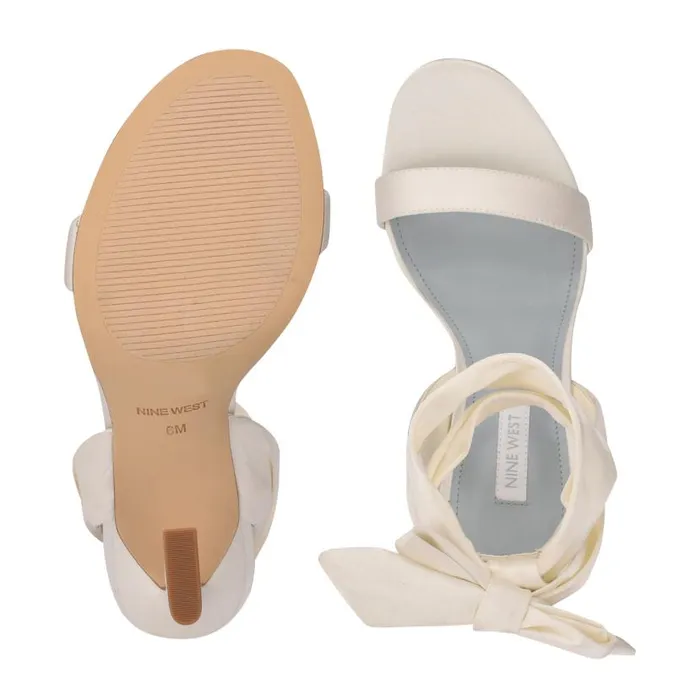 Kelsie Ankle Wrap Heeled Sandals White Satin Women Nine West Heels