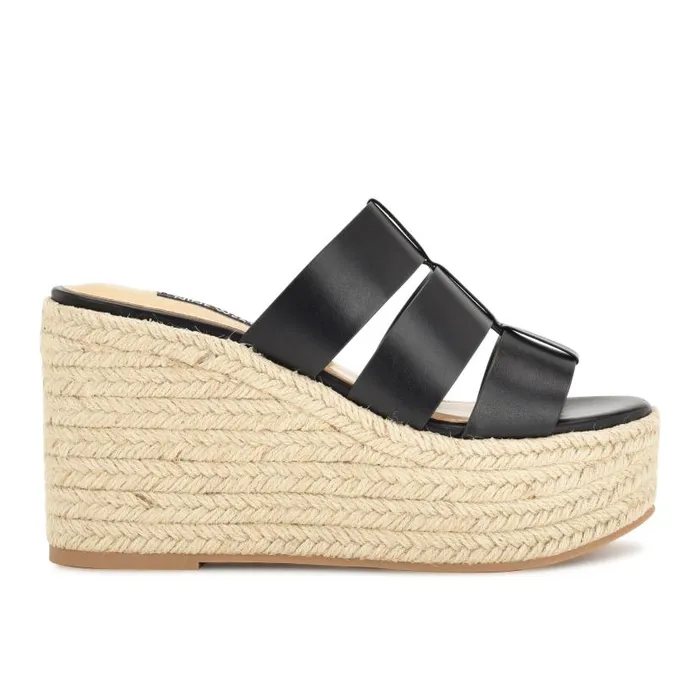 Keran Espadrille Slide Sandals Black Women Nine West Sandals