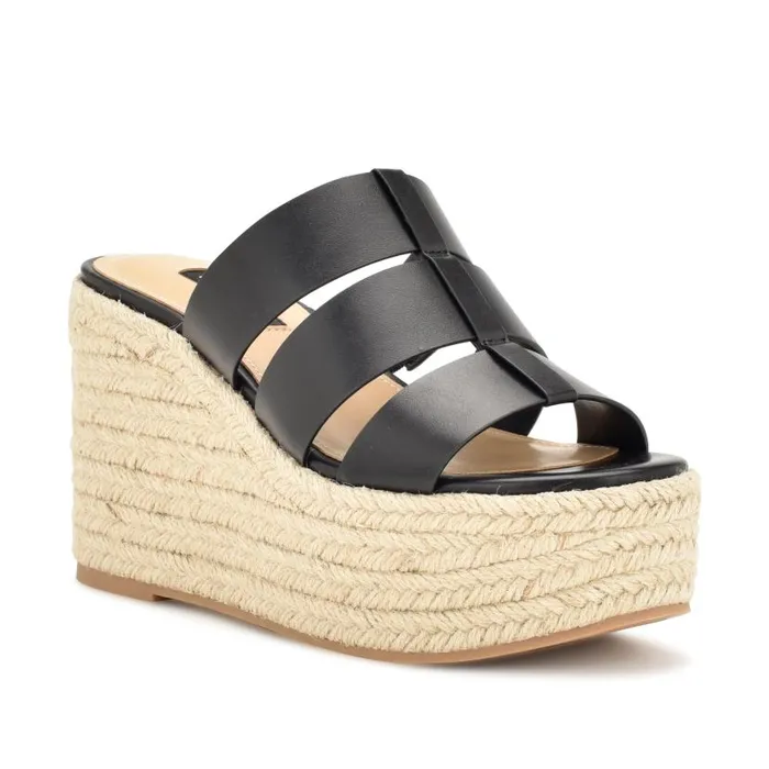 Keran Espadrille Slide Sandals Black Women Nine West Sandals