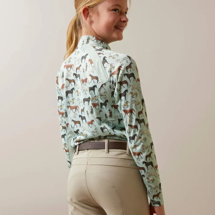 Kids English Riding Clothing Ariat Sunstopper 20 14 Zip Baselayer Aqua Herd Print Kids English Riding Clothing Ariat Sunstopper 20 14 Zip Baselayer Aqua Herd Print