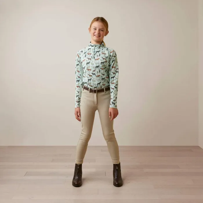 Kids English Riding Clothing Ariat Sunstopper 20 14 Zip Baselayer Aqua Herd Print Kids English Riding Clothing Ariat Sunstopper 20 14 Zip Baselayer Aqua Herd Print
