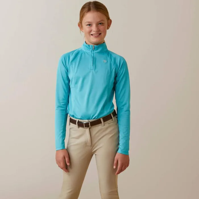Kids English Riding Clothing Ariat Sunstopper 20 14 Zip Baselayer Maui Blue