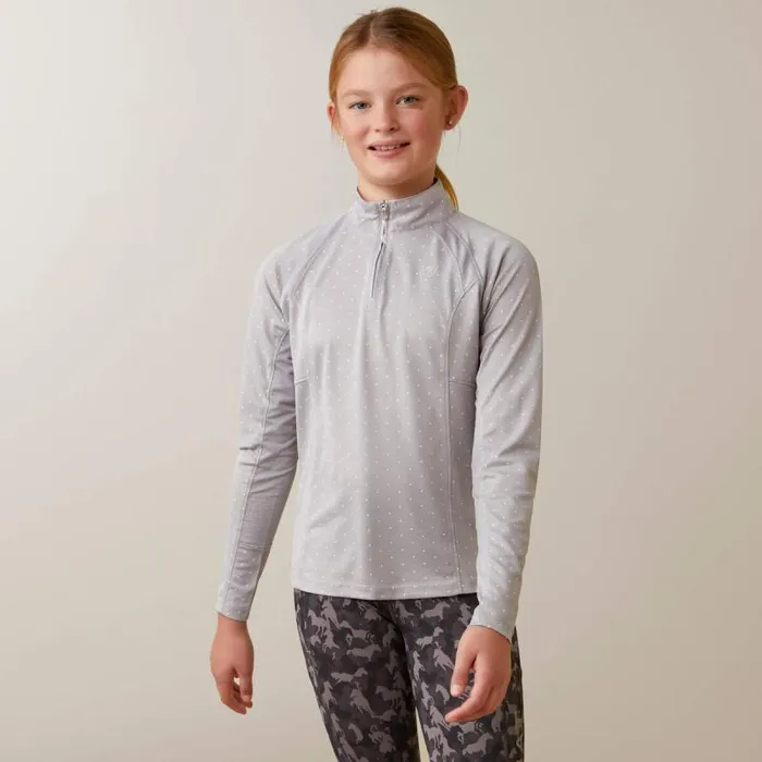 Kids English Riding Clothing Ariat Sunstopper 20 14 Zip Baselayer Silver Sconce Dot