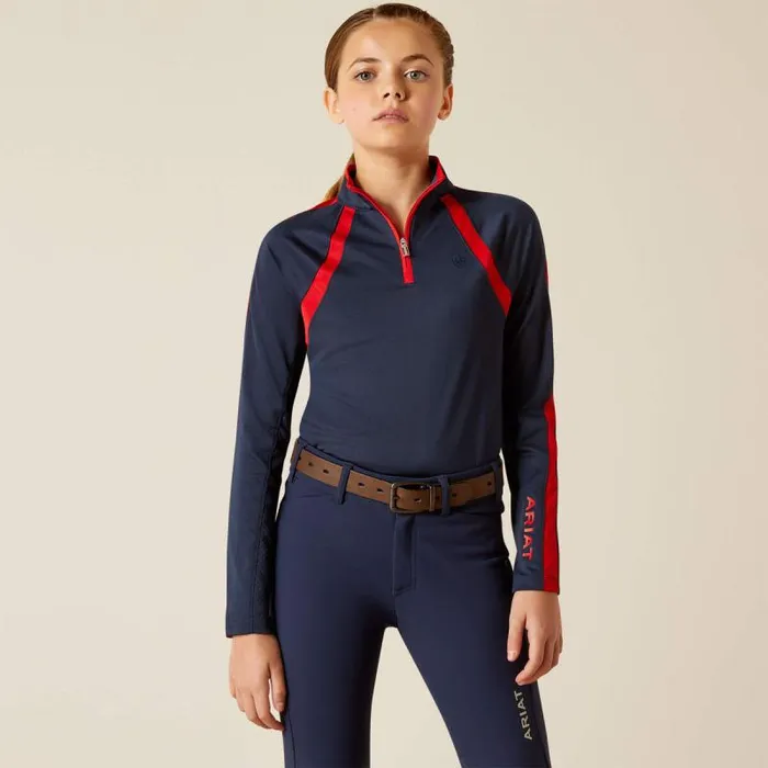 Kids English Riding Clothing Ariat Sunstopper 30 14 Zip Baselayer Navyt