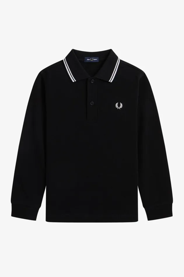 Kids Fred Perry Kids Long Sleeve Twin Tipped Fred Perry Shirt Snow Whiteburnt Rednavy
