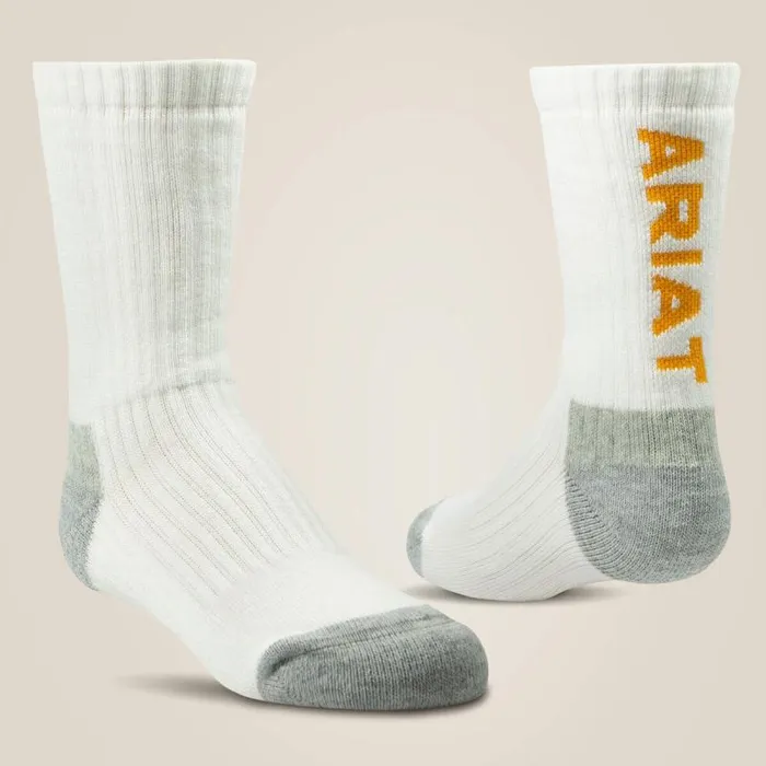 Kids Socks Ariat Cotton Crew Sock 2 Pair Pack White