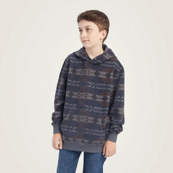 Kids Sweatshirts and Hoodies Ariat Printed Overdyed Washed Sweater Maritime Blue Southwest