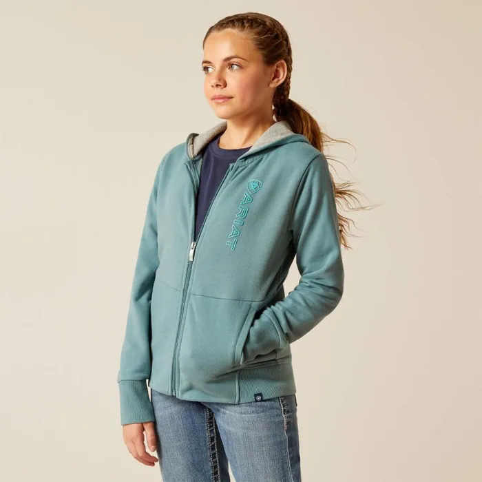 Kids Sweatshirts and Hoodies Ariat Team Logo Full Zip Hoodie North Atlantic