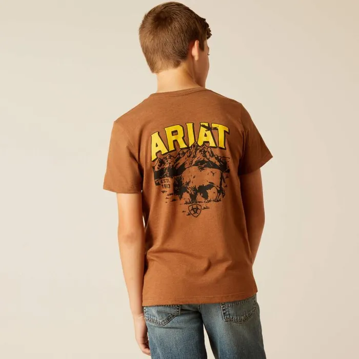 Kids TShirts and Polos Ariat Ariat Bison Sketch Shield TShirt Cinnamon
