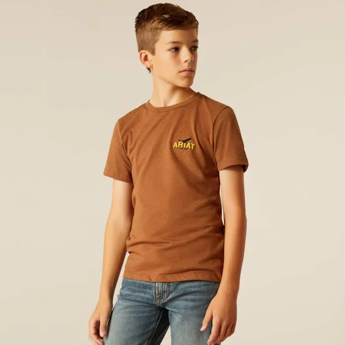 Kids TShirts and Polos Ariat Ariat Bison Sketch Shield TShirt Cinnamon