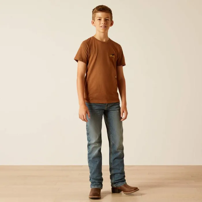 Kids TShirts and Polos Ariat Ariat Bison Sketch Shield TShirt Cinnamon