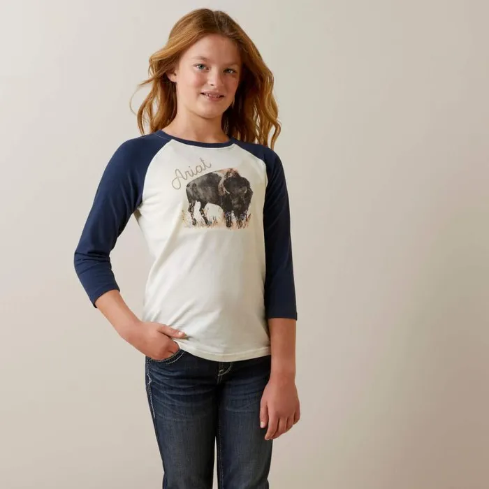 Kids TShirts and Polos Ariat Painted Buffalo Tee Coconut Milknavy Eclipse