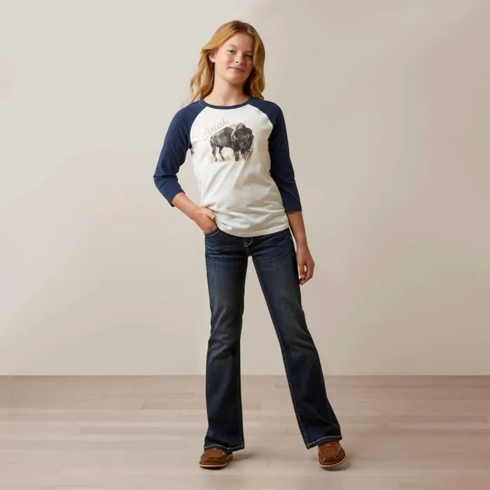 Kids TShirts and Polos Ariat Painted Buffalo Tee Coconut Milknavy Eclipse Kids TShirts and Polos Ariat Painted Buffalo Tee Coconut Milknavy Eclipse
