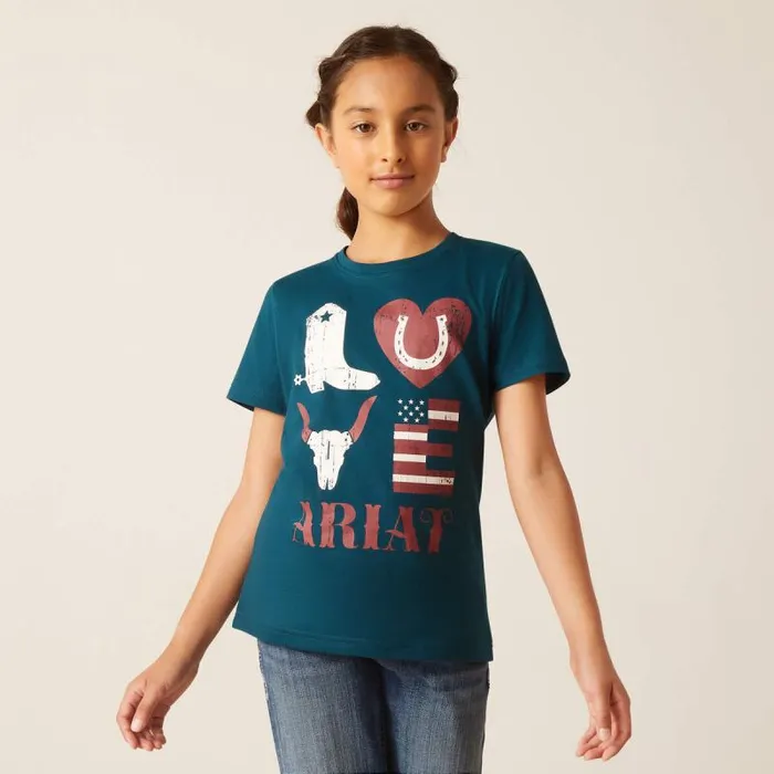 Kids TShirts and Polos Ariat Western Love Shirt Reflecting Pond