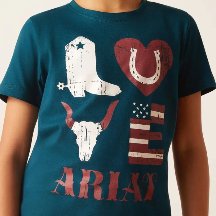 Kids TShirts and Polos Ariat Western Love Shirt Reflecting Pond Kids TShirts and Polos Ariat Western Love Shirt Reflecting Pond