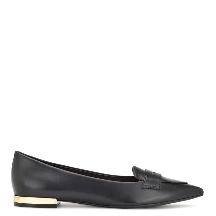 Lallin Pointy Toe Loafers Black Leather Women Nine West Flats and Loafers