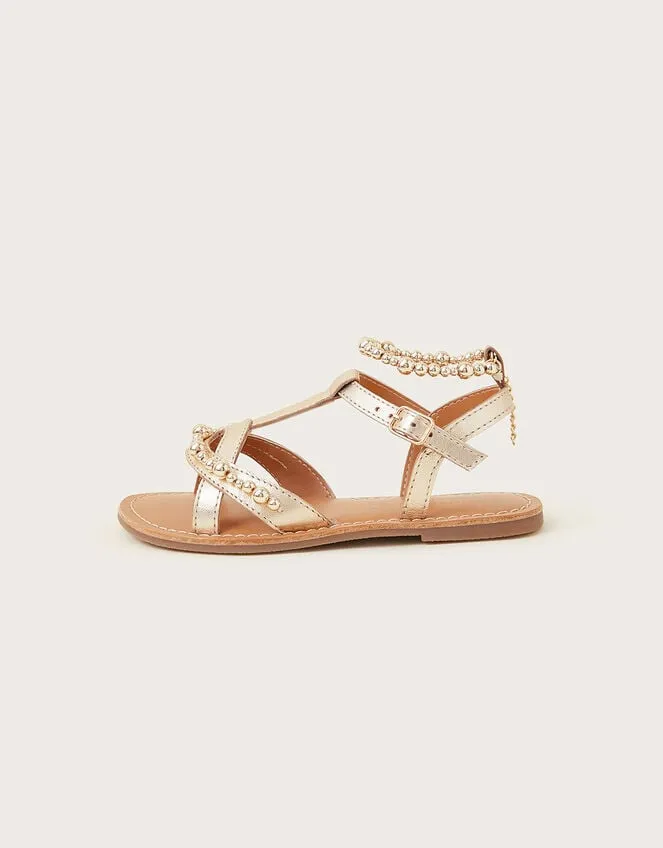 Leather Beaded Anklet Sandals Gold Children Monsoon Girls039 Shoes and Sandals