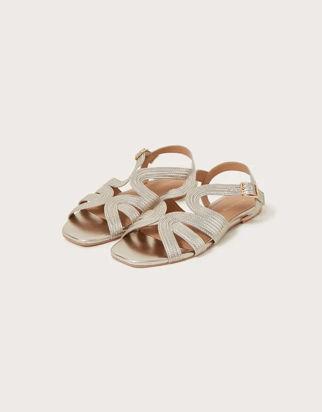Leather Crossover Metallic Flat Sandals Gold Women Monsoon Sandals