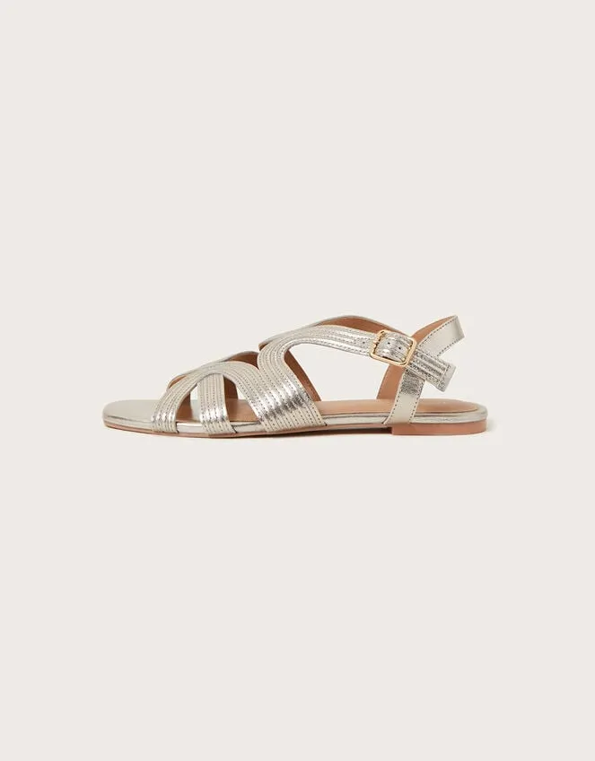 Leather Crossover Metallic Flat Sandals Gold Women Monsoon Sandals