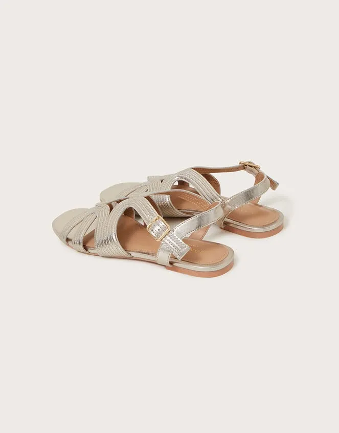 Leather Crossover Metallic Flat Sandals Gold Women Monsoon Sandals