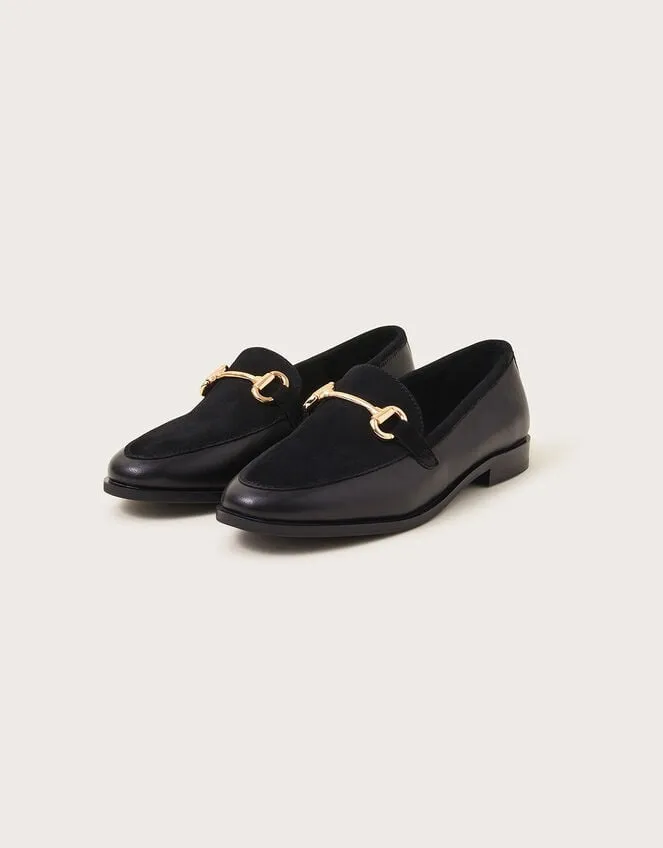 Leather Suede Loafers Black Women Monsoon Flats