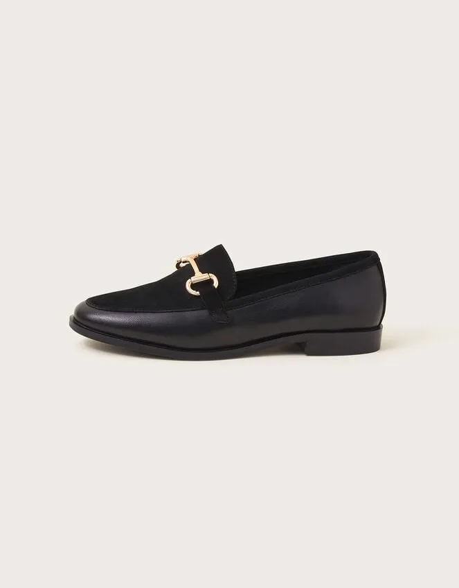 Leather Suede Loafers Black Women Monsoon Flats