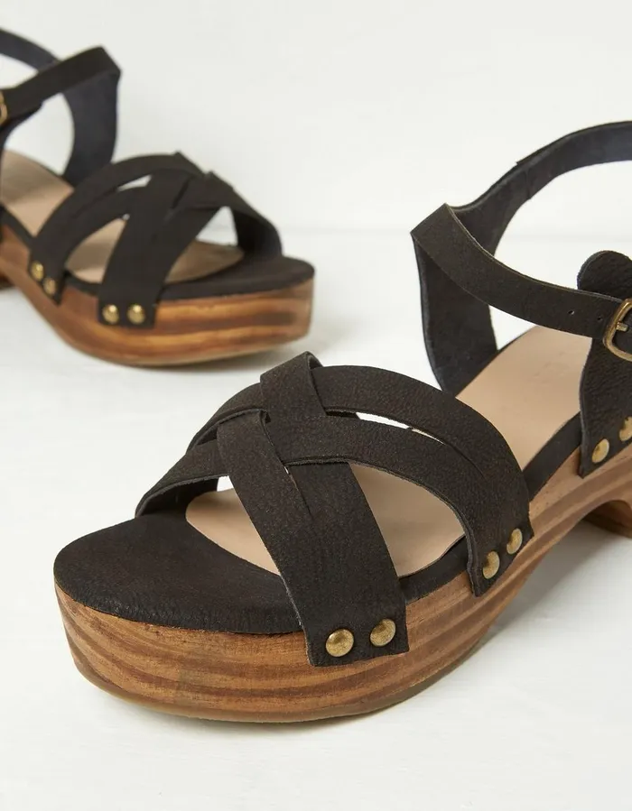 Leoni Mid Heel Clog Black Women FatFace Sandals