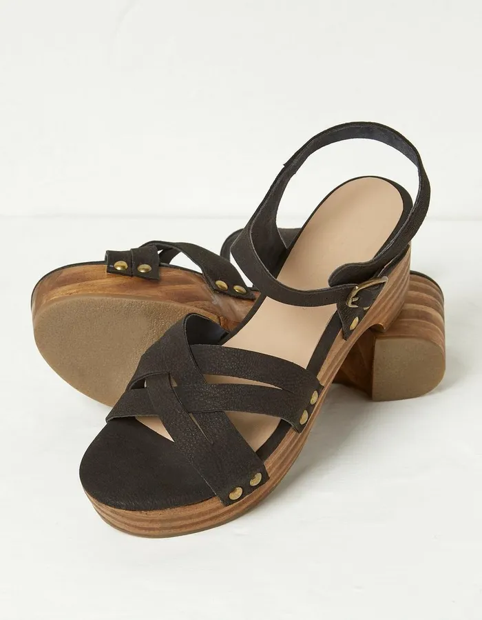 Leoni Mid Heel Clog Black Women FatFace Sandals