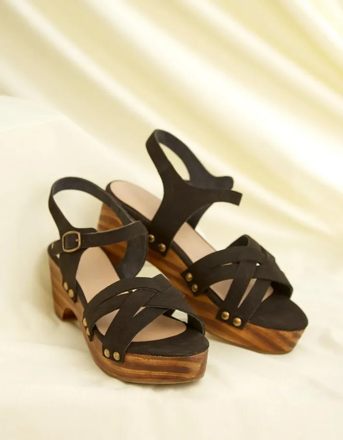 Leoni Mid Heel Clog Black Women FatFace Sandals