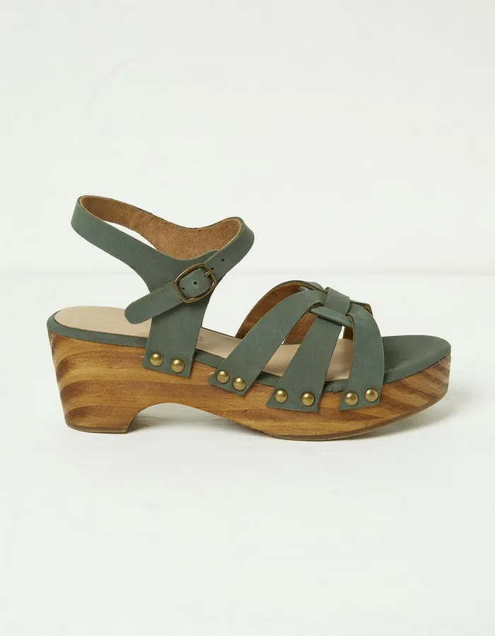 Leoni Mid Heel Clog Dark Green Women FatFace Sandals