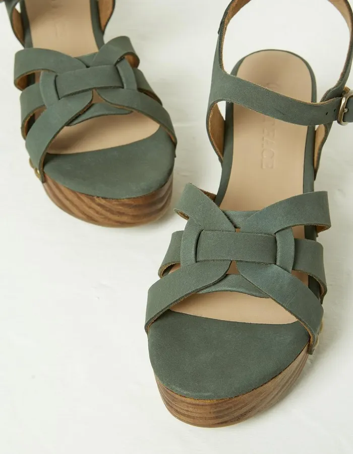 Leoni Mid Heel Clog Dark Green Women FatFace Sandals