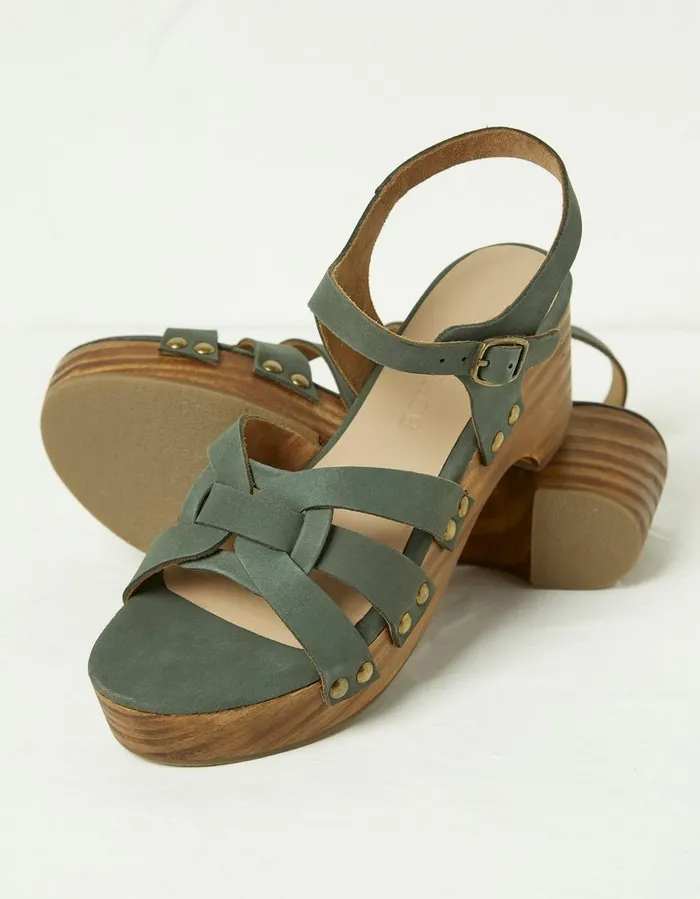 Leoni Mid Heel Clog Dark Green Women FatFace Sandals