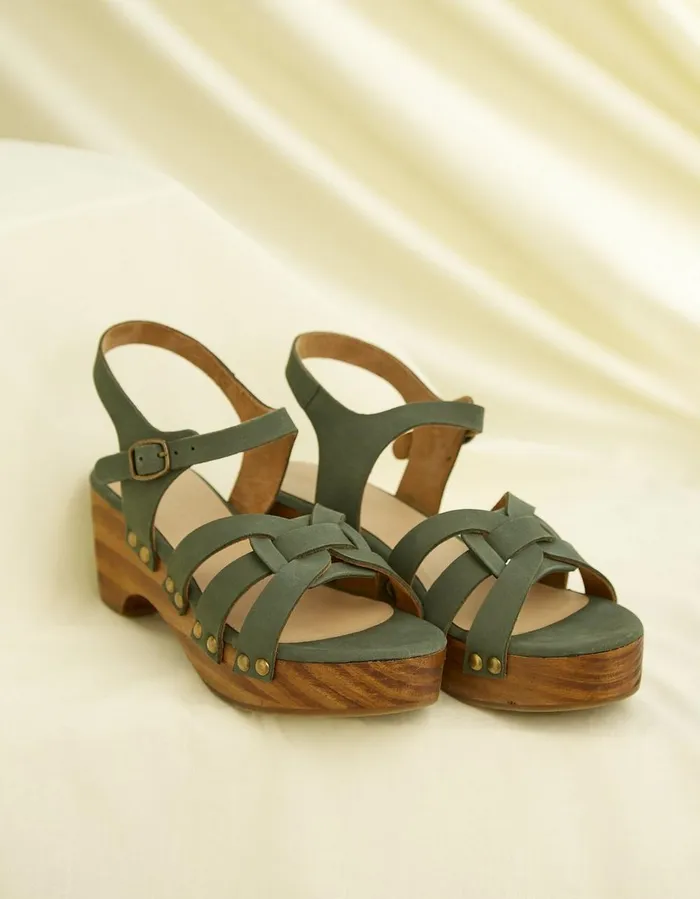 Leoni Mid Heel Clog Dark Green Women FatFace Sandals