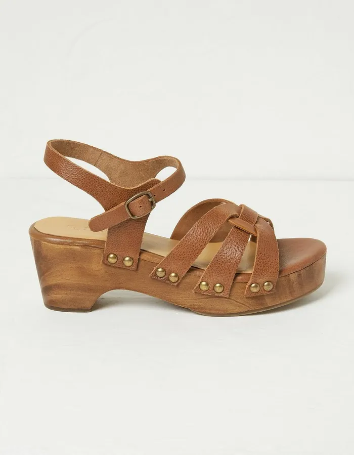 Leoni Mid Heel Clog Tan Women FatFace Sandals